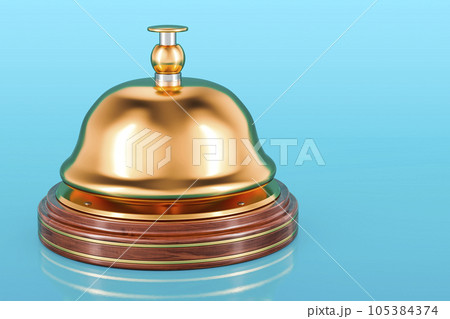 Reception bell on blue background, 3D rendering Reception bell on blue background, 3D rendering 105384374