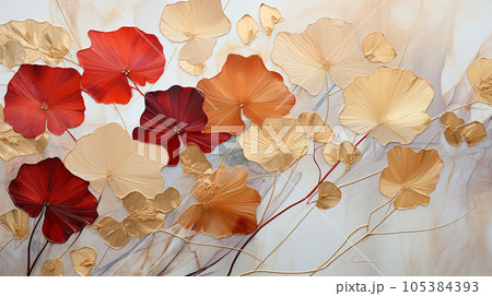 紅葉で黄金に輝く秋の植物を琳派的な表現