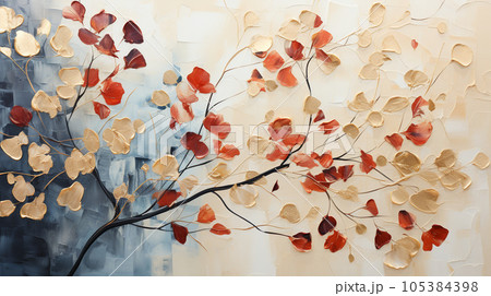 紅葉で黄金に輝く秋の植物を琳派的な表現