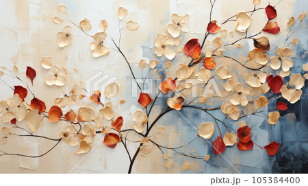 紅葉で黄金に輝く秋の植物を琳派的な表現