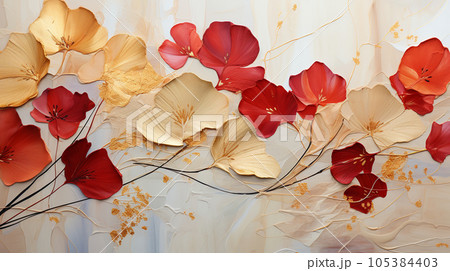 紅葉で黄金に輝く秋の植物を琳派的な表現