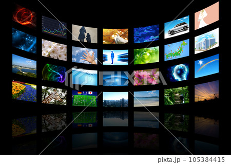 番組コンテンツ見放題、動画配信サービスのイメージ背景画像黒バック 105384415
