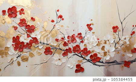紅梅・白梅：琳派的な表現