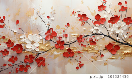 紅梅・白梅：琳派的な表現