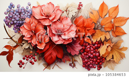 秋の紅葉した草木