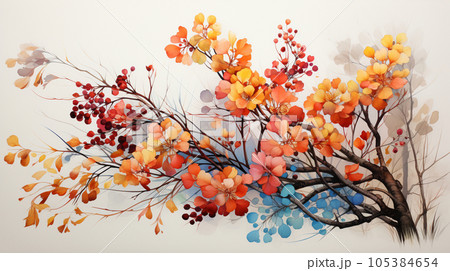 秋の紅葉した草木