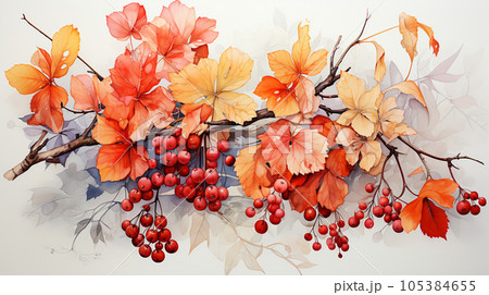 秋の紅葉した草木
