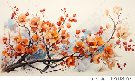秋の紅葉した草木