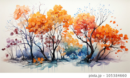 秋の紅葉した草木