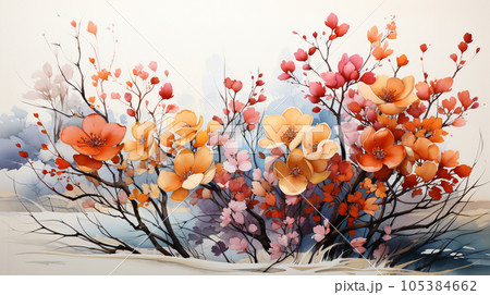 秋の紅葉した草木