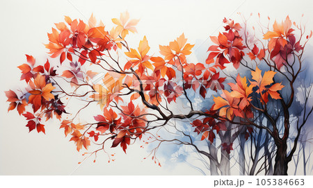 秋の紅葉した草木