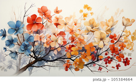 秋の紅葉した草木