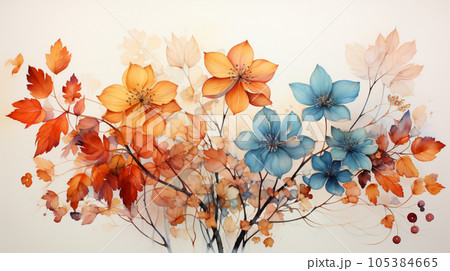 秋の紅葉した草木