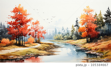 秋の紅葉した草木