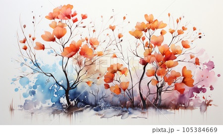 秋の紅葉した草木