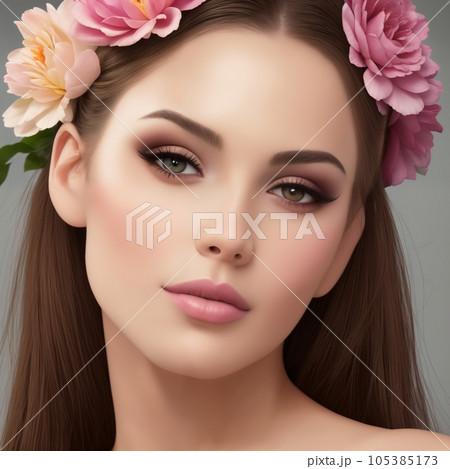 beautiful woman with flowers for advertising perfumes or cosmetics 105385173
