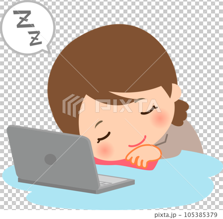 デスクで仮眠を取る女性 105385379