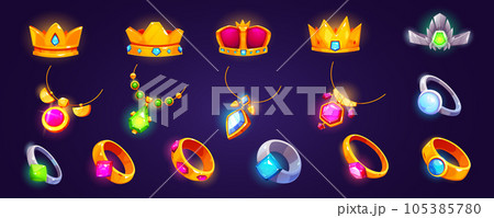Fantasy ring, amulet, crown icon game ui vector Fantasy ring, amulet, crown icon game ui vector 105385780