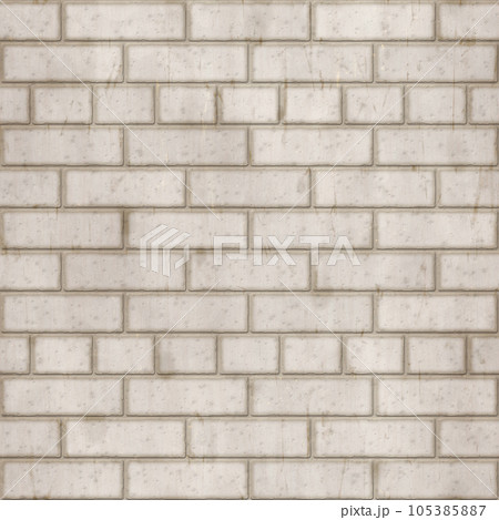 White brick seamless texture. White-grey aged brickwork background. 3d rendering digital illustration. 105385887