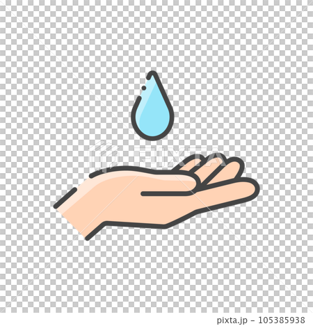 A simple illustration of a person's hand receiving a drop - Image material for water, water saving, and moisture 105385938