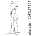 何かに気づいたお団子の女性の後ろ姿の線画 105387597