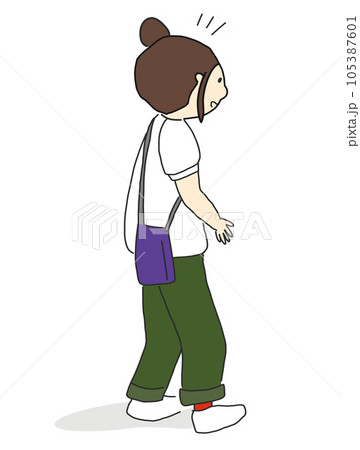 何かに気づいたお団子の女性の後ろ姿 105387601