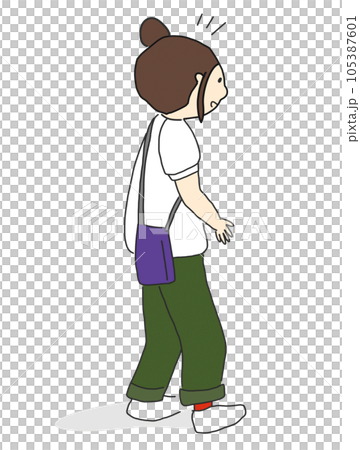 何かに気づいたお団子の女性の後ろ姿 105387601