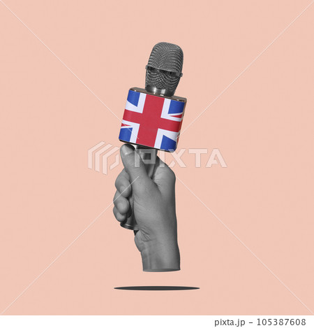 man with a mic patterned with the union jack 105387608