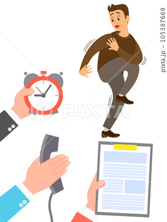 Deadline business concept, time management, fear of being late. Businessman is afraid of time Deadline business concept, time management, fear of being late. Businessman is afraid of time 105387669