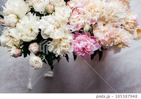 Amazing Fresh bunch of white and pink peonies Amazing Fresh bunch of white and pink peonies 105387948