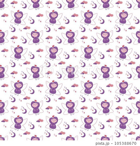 Fairy pattern1. Seamless pattern with cute fairy princess character. Doodle cartoon color vector illustration. Fairy pattern1. Seamless pattern with cute fairy princess character. Doodle cartoon color vector illustration. 105388670