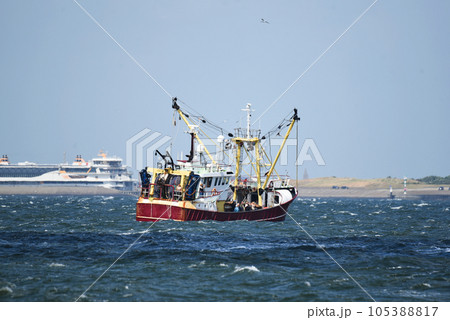 Den Helder, Netherlands. July 2, 2023. Service vessels on the Marsdiep near Den Helder. Den Helder, Netherlands. July 2, 2023. Service vessels on the Marsdiep near Den Helder. 105388817