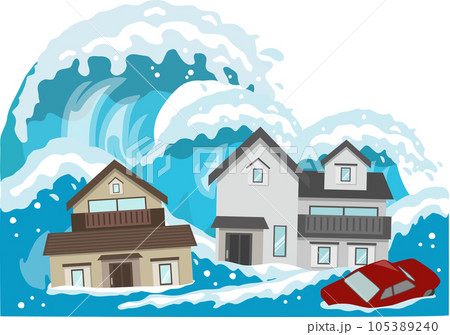 津波の被害に遭う家 105389240