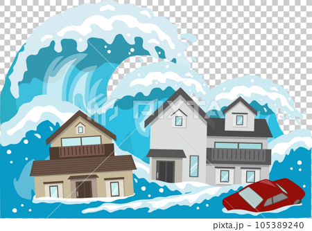 津波の被害に遭う家 105389240