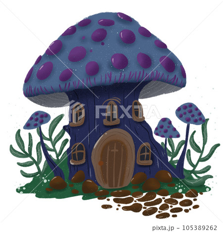 Mushroom house. Hand drawn cartoon style. 105389262