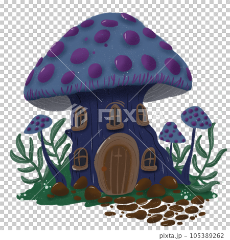 Mushroom house. Hand drawn cartoon style. 105389262