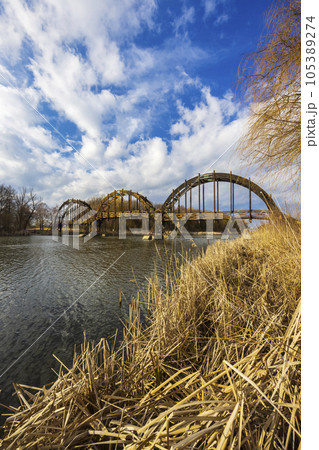 Wooden bridge in Balaton-felvideki nature reserve, Kis-Balaton, Transdanubia, Hungary Wooden bridge in Balaton-felvideki nature reserve, Kis-Balaton, Transdanubia, Hungary 105389274