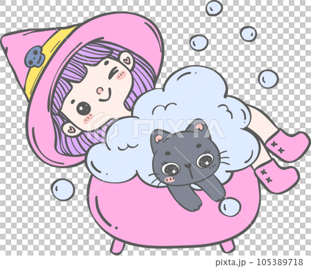 Cute and kawaii whimsical diversity Halloween Witch Cartoon hand drawing 105389718