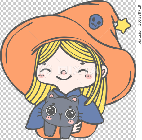 Cute and kawaii whimsical diversity Halloween Witch Cartoon hand drawing 105389719