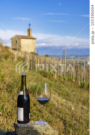Grand cru vineyard and Chapel of Saint Christopher, Tain l'Hermitage, Rhone-Alpes, France Grand cru vineyard and Chapel of Saint Christopher, Tain l'Hermitage, Rhone-Alpes, France 105390004