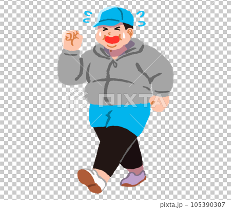 ウォーキングする辛そうな肥満男性 105390307