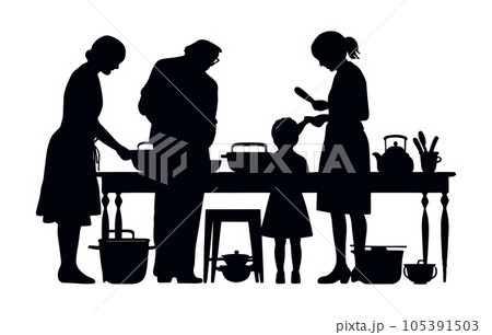 Grand father embracing grand son child silhouette, Grandparents with their grandchildren Vector illustration 105391503