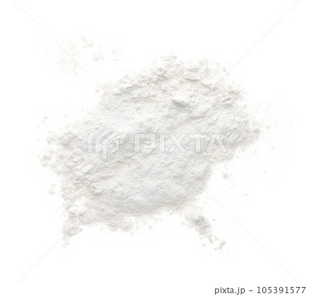 Pile of organic flour isolated on white, top view 105391577