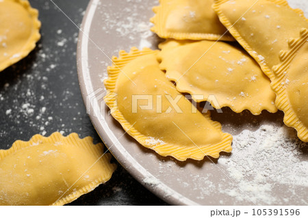 Ravioli on grey table, closeup view. Italian pasta 105391596