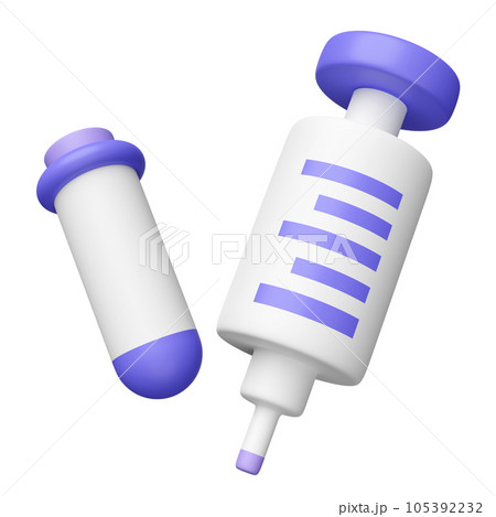 3d syringe, test tube isolated. blood test equipment, 3d render illustration 105392232