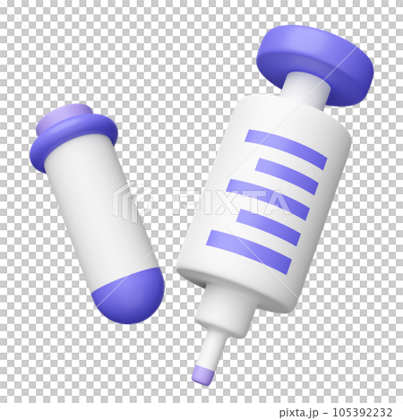 3d syringe, test tube isolated. blood test equipment, 3d render illustration 105392232