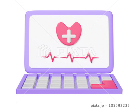 3d medical laptop report with pressure heart rate isolated. 3d render illustration 105392233