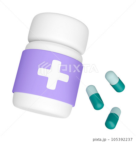 3d medicine bottle with capsule pills isolated. 3d render illustration 105392237