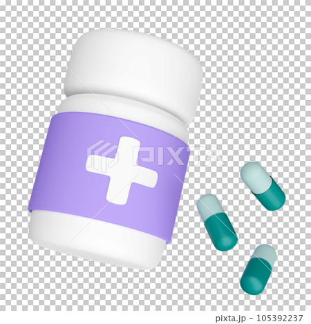 3d medicine bottle with capsule pills isolated. 3d render illustration 105392237