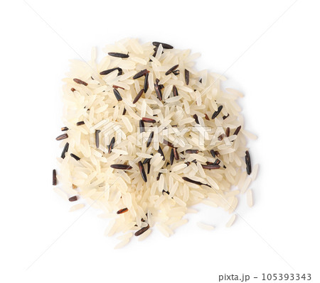 Mix of brown and polished rice isolated on white, top view Mix of brown and polished rice isolated on white, top view 105393343